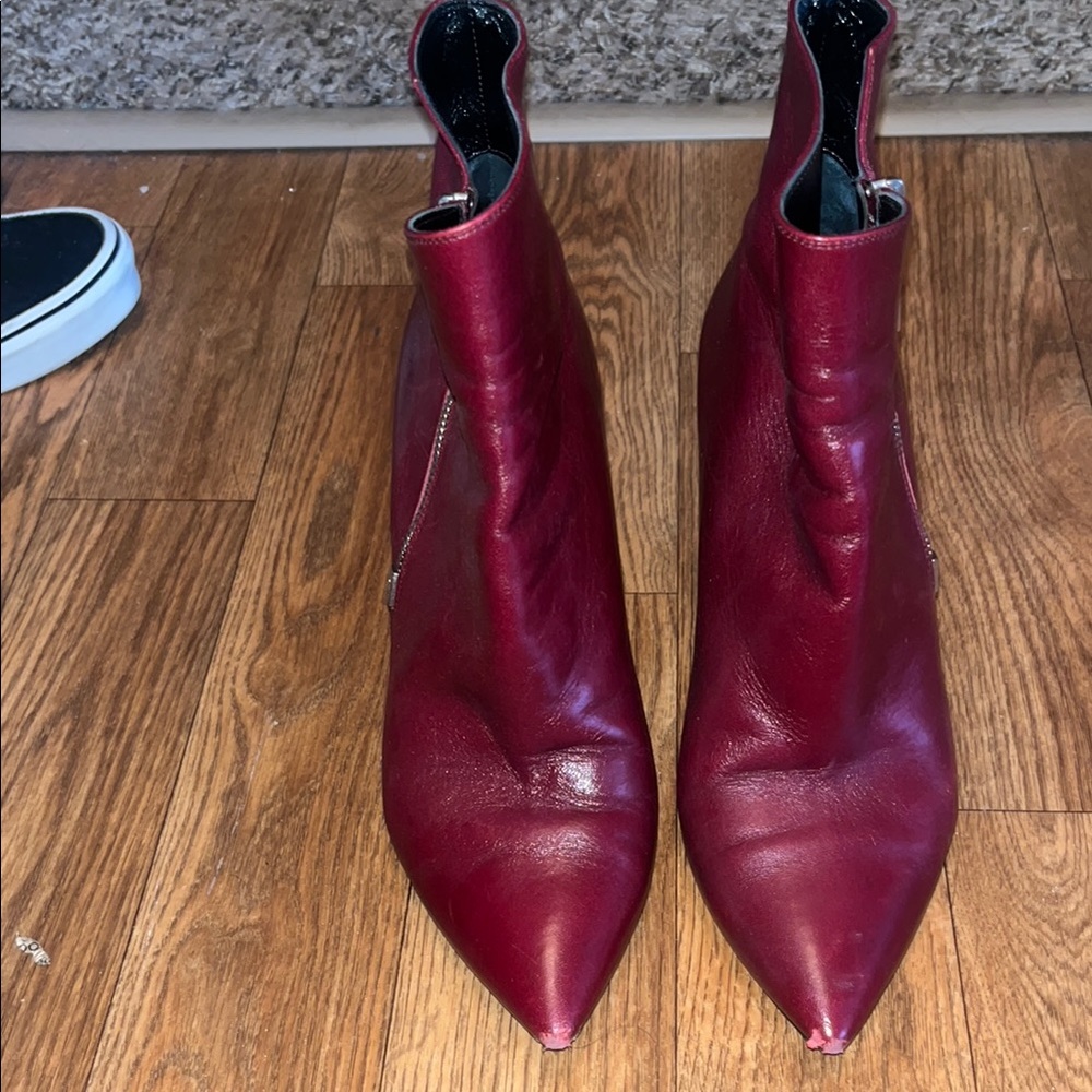 YSL Burgundy Leather Ankle Boots